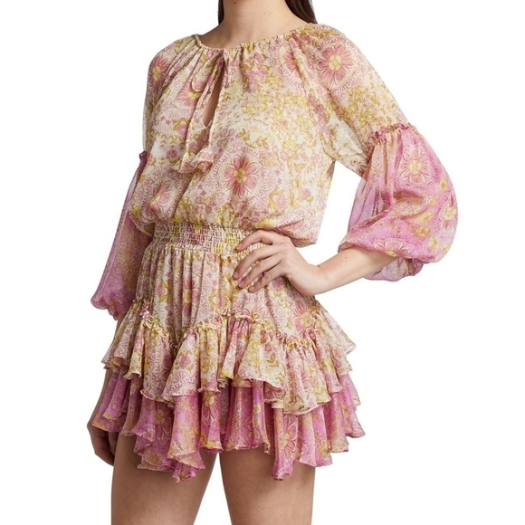 Misa Los Angeles Viviana Mini Dress Floral Medallion Mix Ruffle Print Mini Dress - Picture 6 of 16